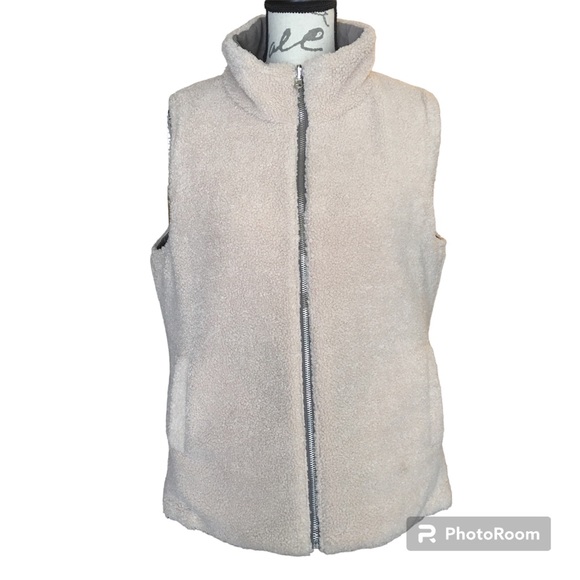 Entro Reversible Shearling Puffer Vest Mocha Gray Size Large EUC - Picture 4 of 12
